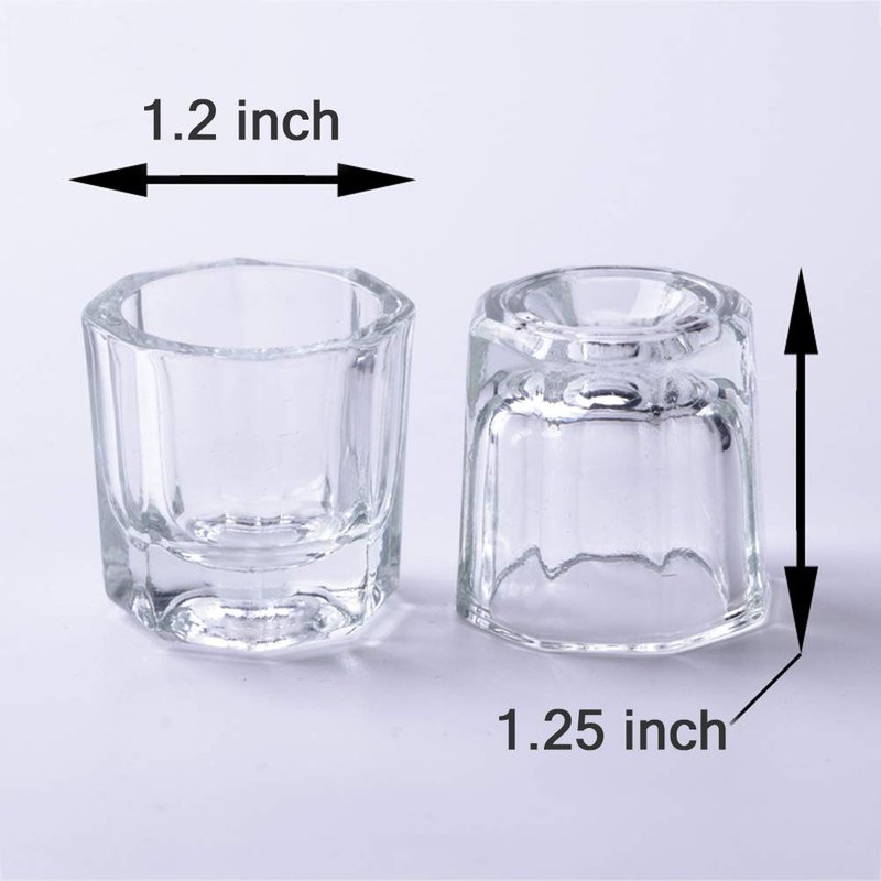 Bulex Dappen Dish Cups for Nail Art - Clear Glass Monomer Liquid Bowls | 2 Pack Acrylic Powder Holders