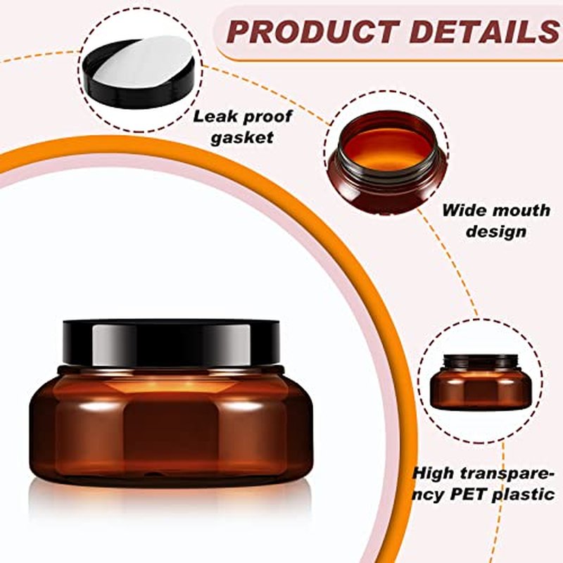 36 Pack 5 oz Round Wide-mouth Leakproof Plastic Container Jars with Lids Refillable Plastic Cosmetic Containers for Kitchen Use Lotions & Beauty Products(Amber)