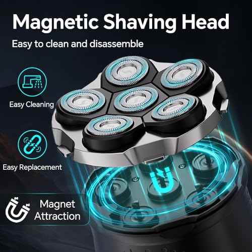 Electric Razor for Men Head Shaver for Bald Men Grooming Kit Wet Dry Rotary Shavers Nose Hair Beard Trimmer Clippers Facial Cleansing Brush Cordless Waterproof USB Charging Rechargeable (Black)