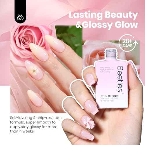 Beetles Nude Pink Gel Nail Polish - Misty Rose Jelly Gel Polish, Hema Free Natural Nude Pink Nail Polish Nail Concealer Sheer Translucent Effect Soak Off UV Nail Art Manicure Gift for Women 15ML