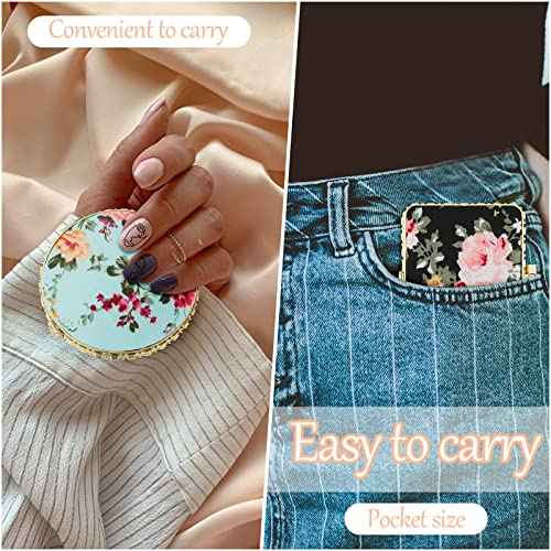 Blulu 8 Pieces Compact Mirror Bulk for Purse Flower Small Floral Retro Folding Portable Pocket Mirror for Women Girls Travel Gift(Gold Edge)