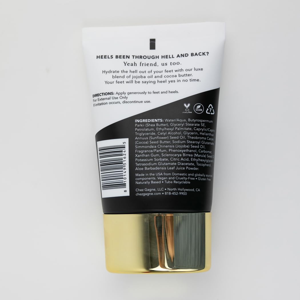Chez Gagné Vegan Foot Cream for Dry Cracked Heels - Oh Heel No - Sea Salt Citrus and Neroli 3.4oz Ultra Thick Moisturizing Foot Lotion - Shea Butter, Marula Oil - Made in California - Funny Spa Gift