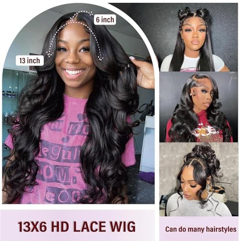 13x6 Body Wave Lace Front Wig Human Hair Pre Plucked 200 Density HD Transparent Lace Frontal Wig for Women Bleached Knots Glueless With Baby Hair 26 Inch
