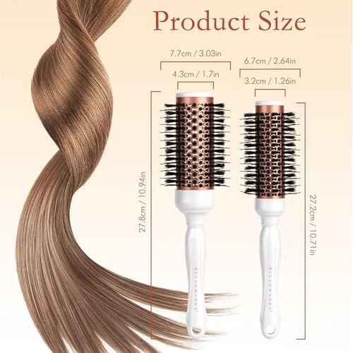 Round Blowout Hair Brush with Boar & Nylon Bristles, Vented Barrel Brush for Quick Drying & Volume, Hair Roller Brushes for Curly, Thick, Styling Brushes for Women & Girls