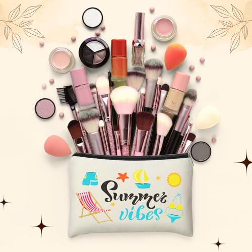 Kacctyen 16 Pcs Christmas Makeup Bag Gifts Bulk Cosmetic Bag with Zipper Santa Snowman Red and Green Travel Make up Pouch Portable Storage Pouch for Women Xmas Party Accessories(Summer)