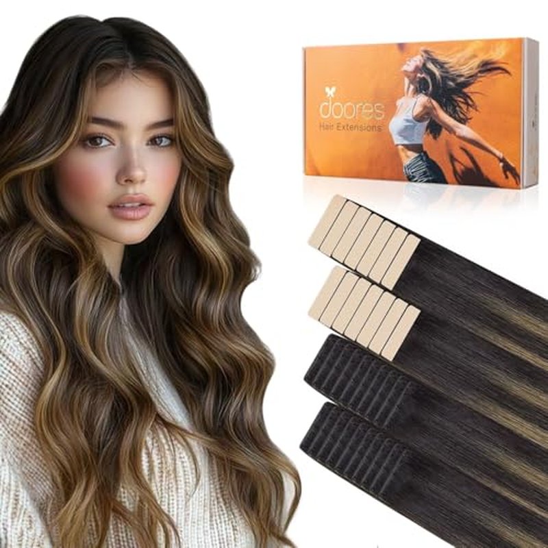DOORES Injection Tape in Hair Extensions Human Hair Invisi Edge, Dark Brown to Chestnut Brown 20 Injection Tape-ins with 20 Classic Tape-ins 100g 18 Inch, Human Tape in Extensions