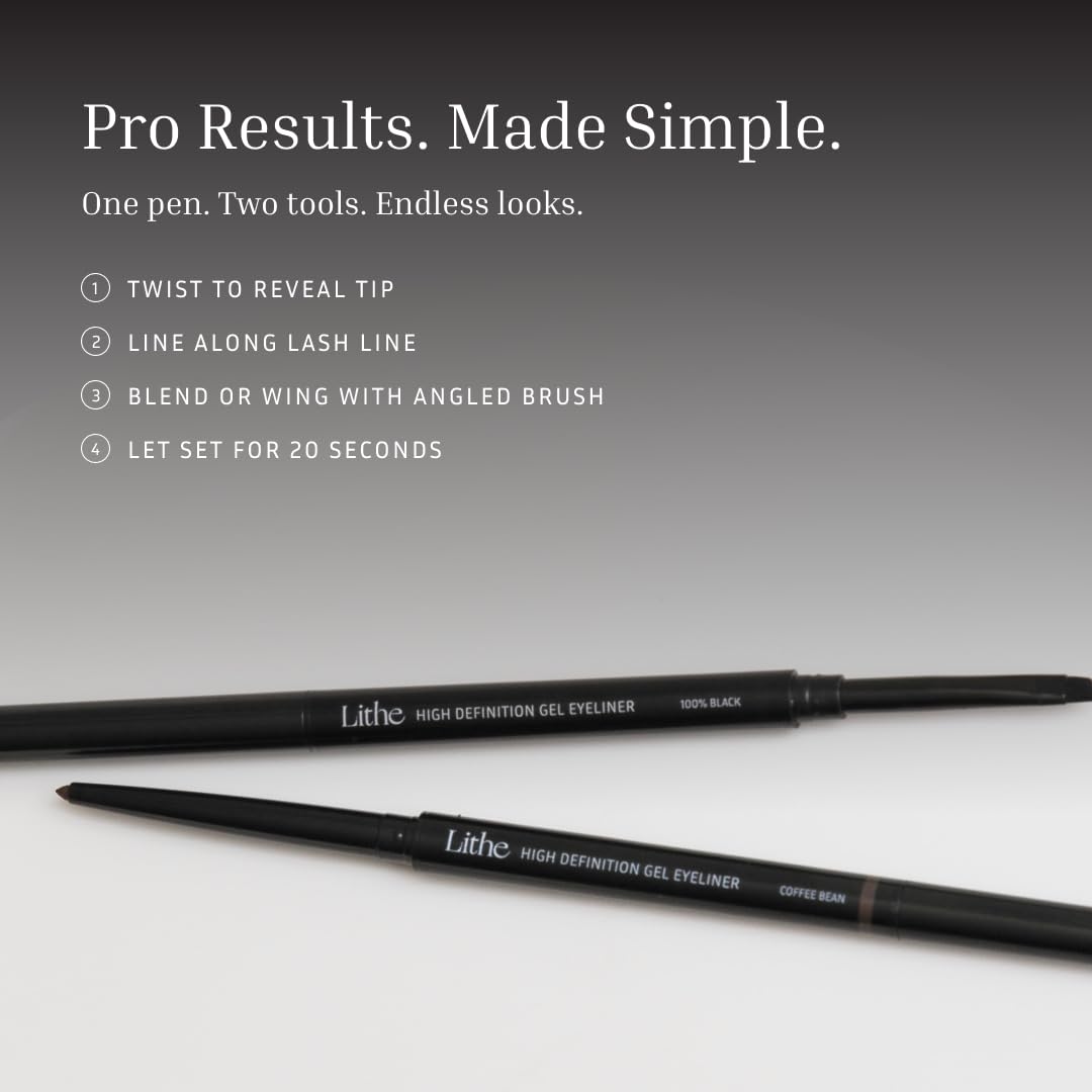 LITHE BEAUTY Smudge-Proof Gel Eyeliner Pencil Set, Long Wear Retractable Eyeliner with Ultra Thin Tip & Angled Brush, High Definition Vegan Makeup Duo in Shades Blueprint and Galaxy