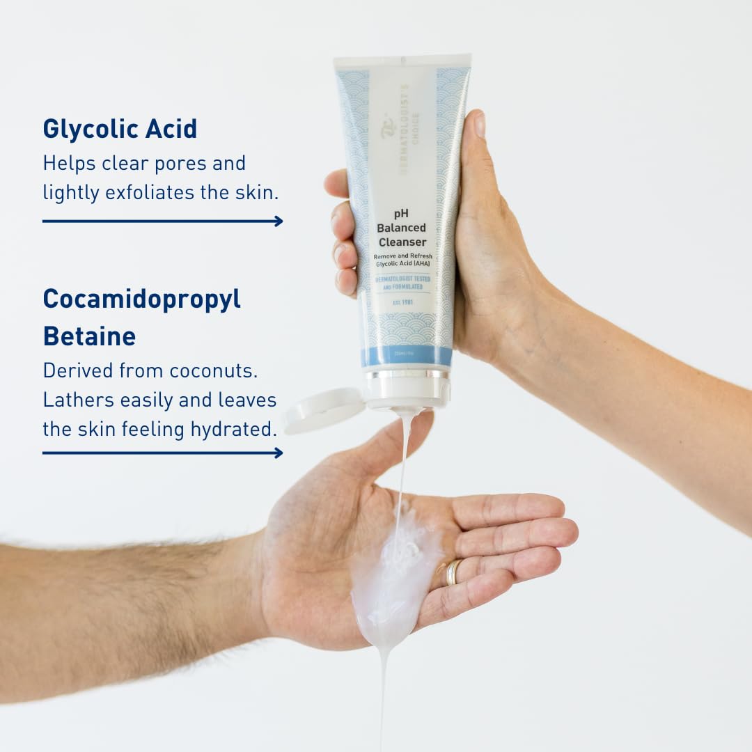 Dermatologist's Choice pH Balanced Cleanser with AHA Glycolic Acid For Face and Body, Fragrance-Free Gentle Face Wash, Body Wash, and Makeup Remover