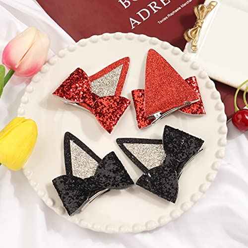 Qearl 12PCS Dog Ears Hair Clips Glitter Hair Bows Clips Cute Blue Hair Accessories for Toddler Girls Birthday Party Supplies in 6 pair