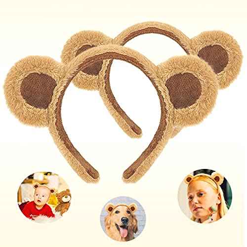 SIOTMERA Brown Bear Ears Cute Headband Fluffy Hairband Animal Head Wear for Party Celebrations Trips Decoration Cosplay Dress up Costume Makeup Washing Face Adults Womens Gift, 2 packs