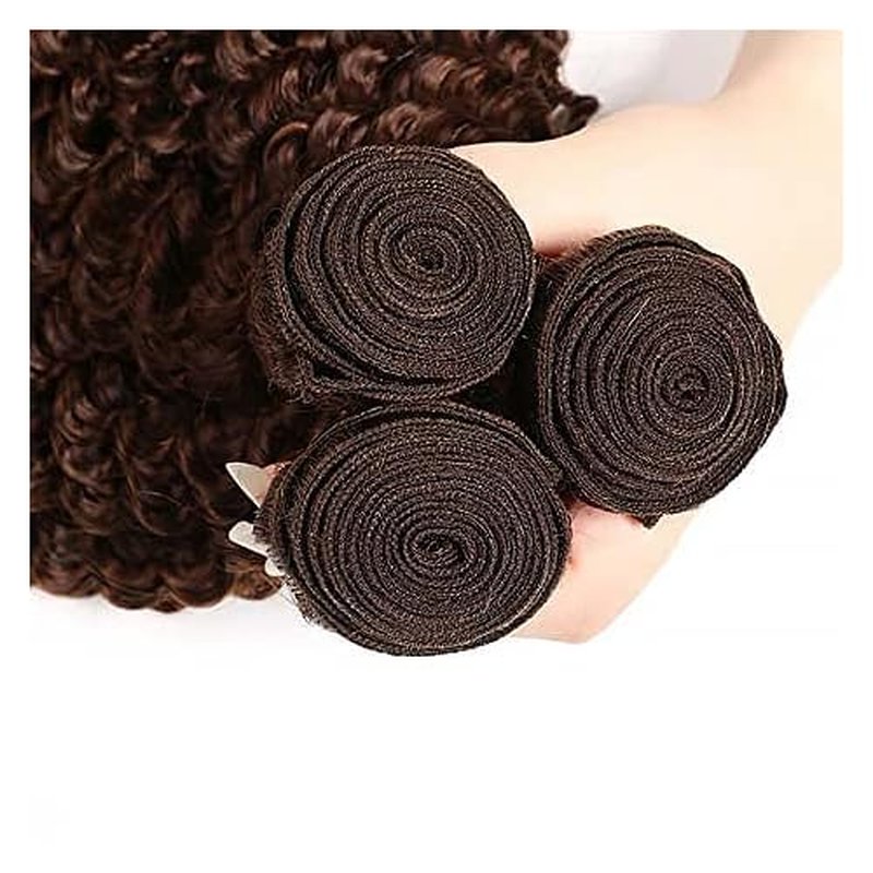 Color #4 Bundle Dark Brown Kinky Curly Human Hair Bundles Peruvian Chocolate Brown Bundle Color #4 Curly Bundles Human Hair 14 16 18 Inch