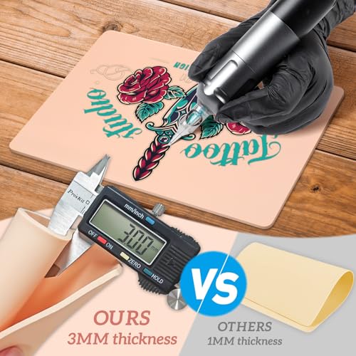 3mm Tattoo Fake Skin, 10 Pcs Pure Silicone Tattoos Practice Skin, Double Sides Real Thick Feeling Soft Skins, Tattooing Microblading Eyebrow Lip Practice or Display for Beginners