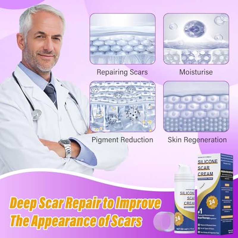 Scar Cream,Silicone Scar Gel,Advanced Scar Gel,Scar Removal Cream For Surgical Scars,Burn,Acne,Stretch Mark,Keloid Bump,C Section Scars 1.7 oz(50g)