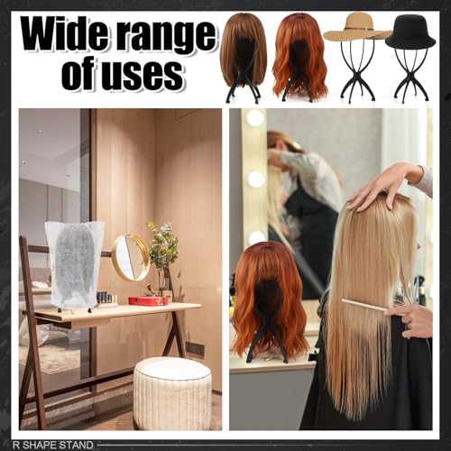 2 Pack Wig Stand with 2Pcs Wig Dust Bag, Travel Wig Head Stand Holder for Women Multiple Wigs Styling, Black, Hair Length Under 40cm/15.74in