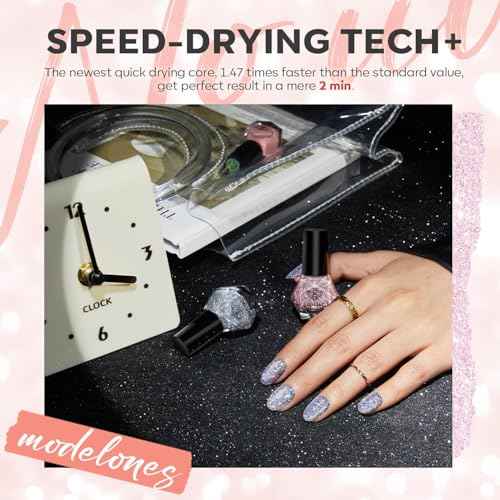 modelones Glitter Nail Polish 6 Colors Holographic Sparkle Glitter Mini Set Flash Diamond Black Silver Gold Quick Dry Manicure Diy Nail Art Salon Gift For Women Girl