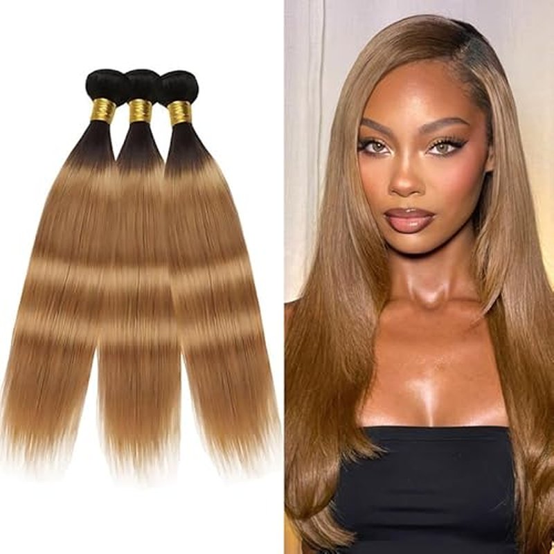 Honey Blonde Bundles Human Hiar 26 28 30 inch Ombre Straight Hair Weave for Black Women Brazilian Virgin Hair 12A Quick Weave 3 Bundles Double Weft£¨Black Ombre Honey Blonde£¬#T1B/27)