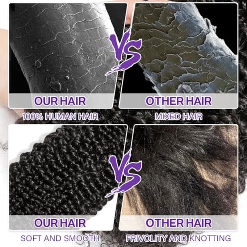 Kinky Curly Bundles Human Hair 16 18 20 Inch 3 Bundles Human Hair 300g 100% Unprocessed Brazilian Virgin Raw Hair Extensions Natural Black Weave Real Human Hair Bundles for Women