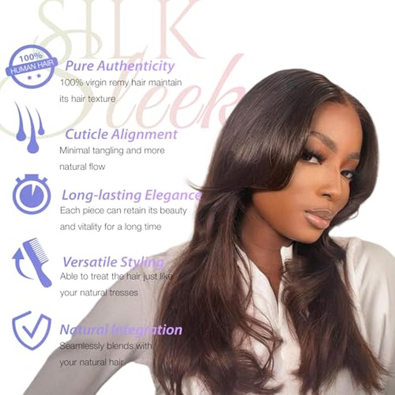 Straight Hair Bundles - 14 16 18 Inch | 100% Unprocessed Brazilian Virgin Human Hair | 3-Pack Quick Weave Bundles with Glossy Finish for Women