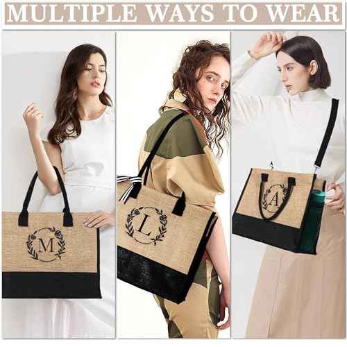 YOOLIFE Personalized Gifts for Women - Initial Jute Tote Bag & Makeup Bag, Birthday Gifts for Women Mom Wife Teacher Friend