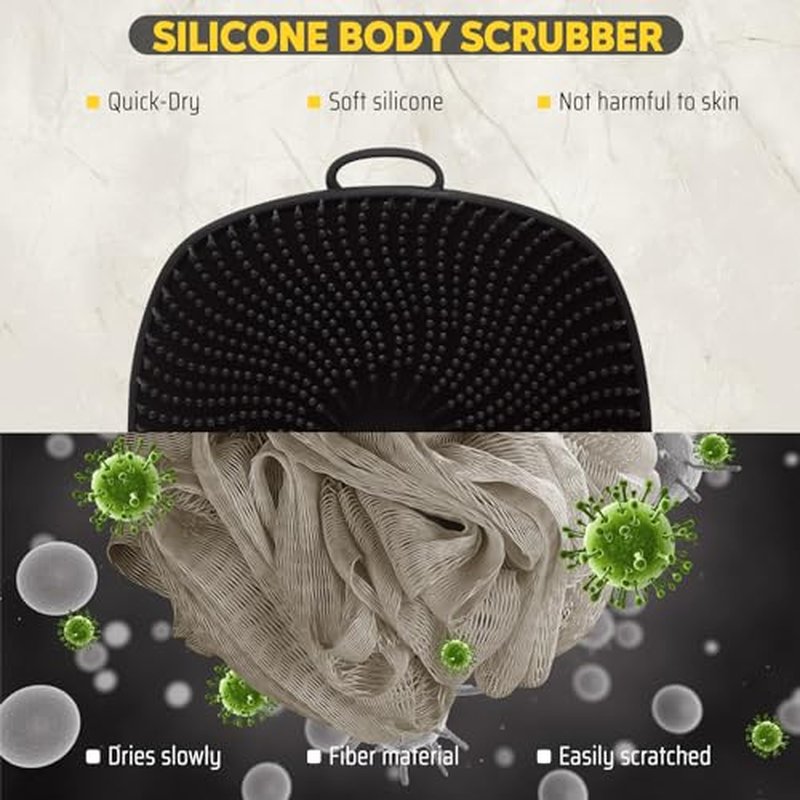 VWMYQ Silicone Body Scrubber, Silicone Loofah New Upgrade Richer Foam and Effective Cleaning, Ergonomic No-Slip Handle, Long-Lasting & Easy to Clean