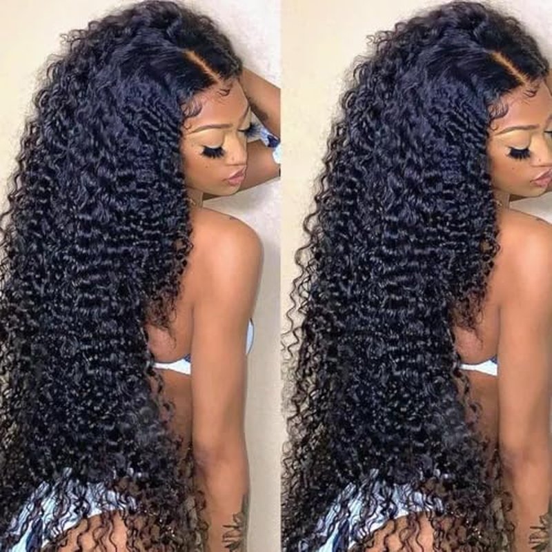 MSGEM 13x6 HD Lace Front Wigs Human Hair Deep Wave Lace Front Wigs 12A Human Hair Wigs for Women 180 Density 18 inch Curly Human Hair Wig Transparent Lace Frontal Wig Pre Plucked Natural Color