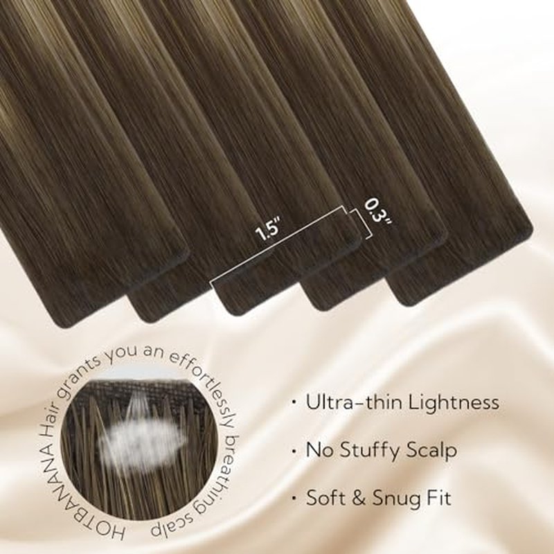HOTBANANA Invisi Edge Tape in Hair Extensions Human Hair, 24inch 50g 10pcs Invisible & 10pcs Classic Balayage Chocolate Brown to Honey Blonde Seamless Tape in Hair Extensions Straight Injected