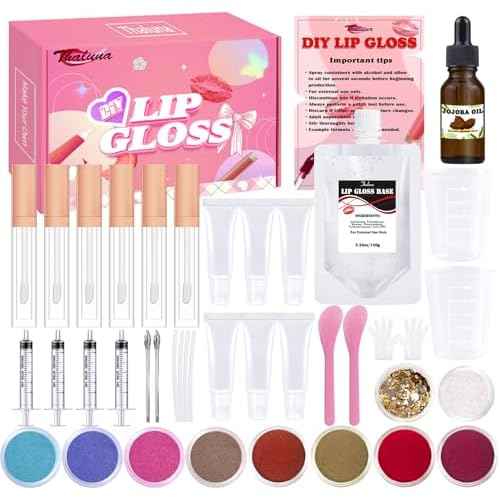 Thaluna Lip Gloss Making Kit, Fun Lip Gloss Kit to Make Your Own Lip Gloss for Girls, Women, Teens with Moisturizing Lipgloss Base, Jojoba Oil, Tubes, Pigments Lipgloss Set Christmas Gift for Women