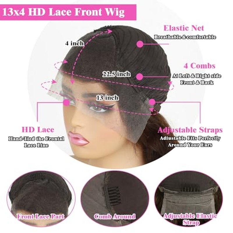 13x4 Brown Lace Front Wig Body Wave Chocolate HD Lace Frontal Wigs Human Hair Pre Plucked for Women 22 Inch