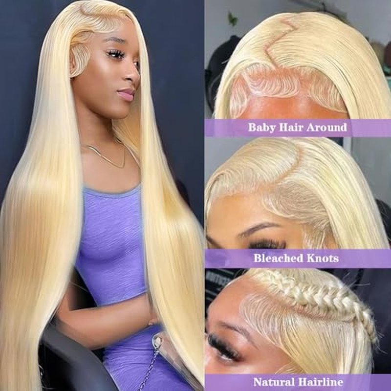 30 Inch 613 13x6 Lace Front Wig Human Hair 200% Density Straight Blonde Wig Human Hair 613 HD Lace Frontal Wig Human Hair Pre Plucked Blonde Glueless Wig for Women