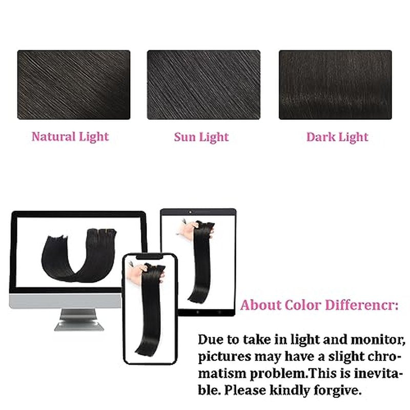 Jet Black Clip in Hair Extensions Real Human Hair Clip in Extensions Remy Human Hair Invisible Natural Straight Seamless 8pcs Double Weft 24 Inch 90g