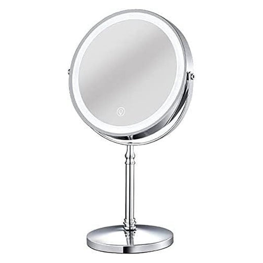 9in Vanity Mirror with Lights, Rechargeable 5000mAh Lighted Makeup Mirror, 1X/20X Double Sided Magnifying Mirror, 360° Rotate, 3 Color Lights, Up to 3800lux with 60 LEDs, Brightness Adjustable,Silvery
