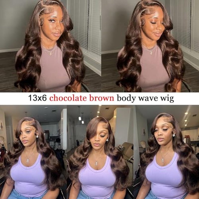 Body Wave Lace Front Wig 24 inch Brazilian Hair 13x6 Chocolate Brown Body Wave Wigs 100% Unprocessed Human Hair Body Wave Human Hair Wig with Baby Hair for Women
