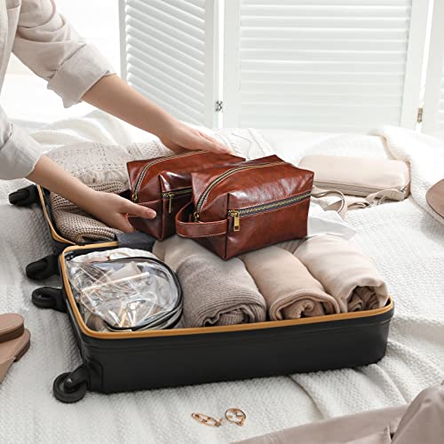 Hillban 6 Pcs Groomsmen Gift Men Travel Toiletry Bag, Bestmen Gifts Set, Leather Toiletry Bag with Side Handle Water Resistant Bathroom Supplies for Wedding Party Favor(Dark Brown)