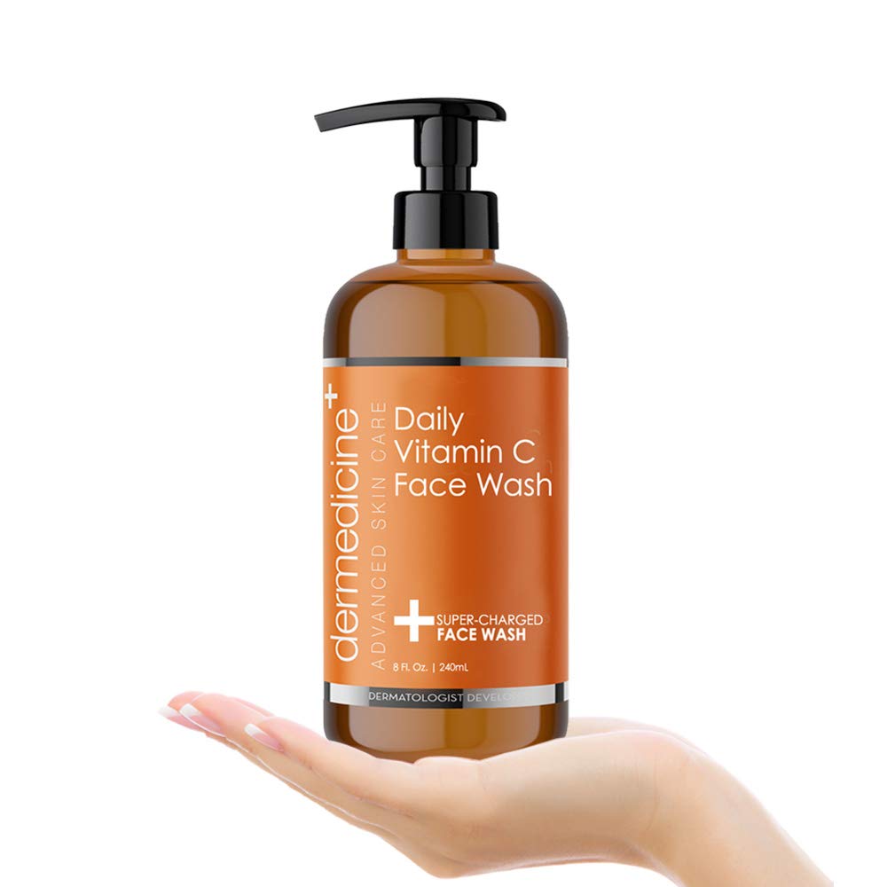 Dermedicine Daily Vitamin C Face Wash Super-Charged w/Marine & Plant Extracts & Retinol Cleaner | Works to Help as Cleanser, Brighten & Balance Complexion 8 Fl. Oz. | 240mL