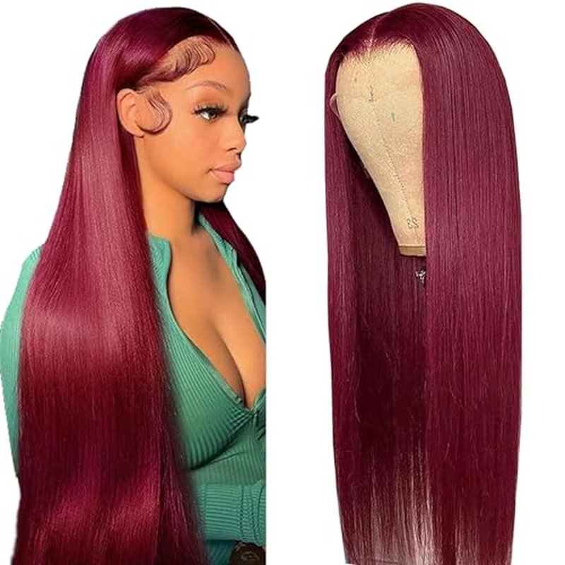 99j Burgundy 28 Inch Straight Wig Human Hair 13x6 Hd Lace Front Human Hair Wigs For Black Women Glueless Lace Front Wigs Pre Plucked 180% Density Red Wig