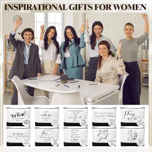 Paterr 20 Pcs Employee Appreciation Gift Bulk for Women Inspirational Canvas Makeup Bags with Zipper and Mini Compact Mirrors Thank You for Vet Tech Team Teacher Student Medical Assistant Gifts