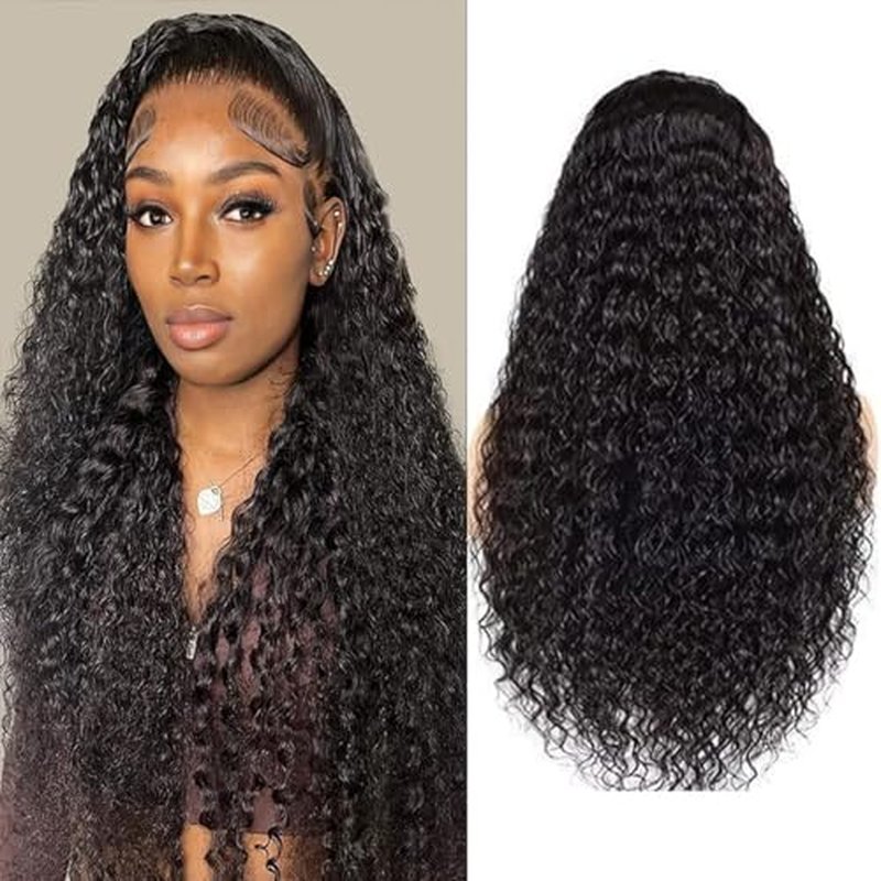 Water Wave HD Lace Front Wigs Human Hair 10A Deep Curly 13x4 Transparent Lace Frontal Wigs Pre Plucked Wet And Wavy Glueless Wigs Human Hair for Women 180% Density (24Inch, Natural Color)