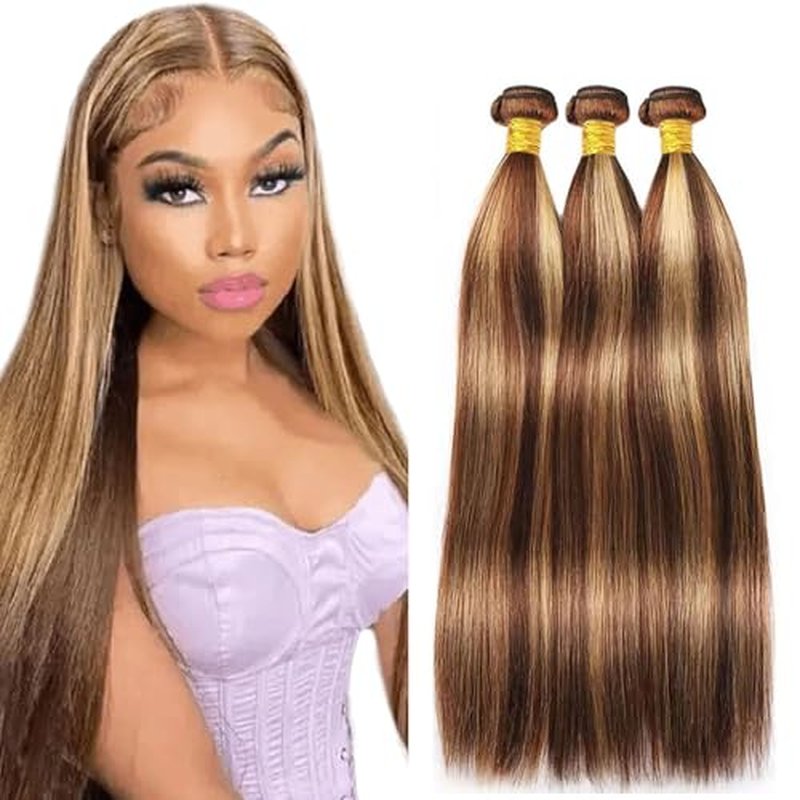 P427 Highlight Blonde Bundles Human Hair Brown Straight 3 Bundles 28 28 28 Inch Unprocessed Brazilian Virgin Honey Blonde Straight Bundle Human Hair Extensions