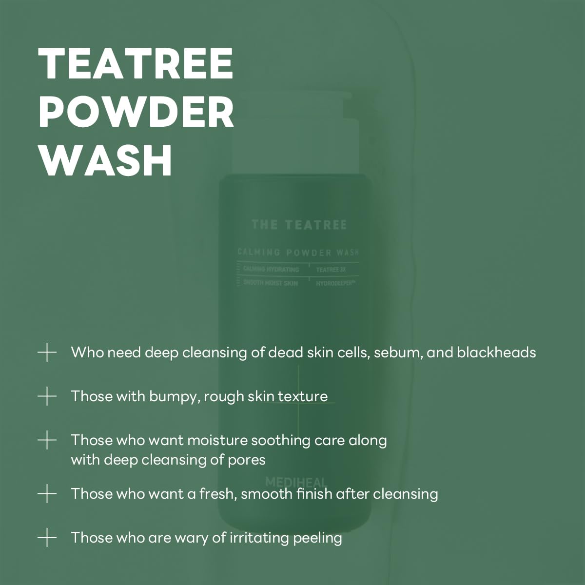 Mediheal Teatree Calming Powder Wash (1.76 oz) - Hydrating Daily Facial Cleanser with Gentle and Rich Bubbles for Remove Blackhead
