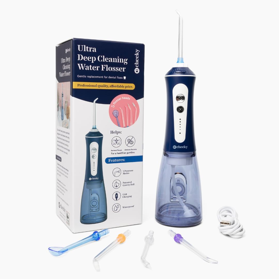Cheeky Cordless Water Flosser - 5 Pressure Modes, 5 Floss Heads, 300 mL Tank | Deep Clean Teeth & Gums