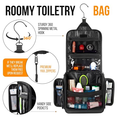 Travel Toiletry Bag for Men and Women - (10.6¡±x10.6¡±x3.2¡±) Large Hanging Toiletry Organizer - Waterproof Hygiene Bag with Metal XXL Swivel Hook, with Sturdy Zippers and 19 Compartments for Toiletries