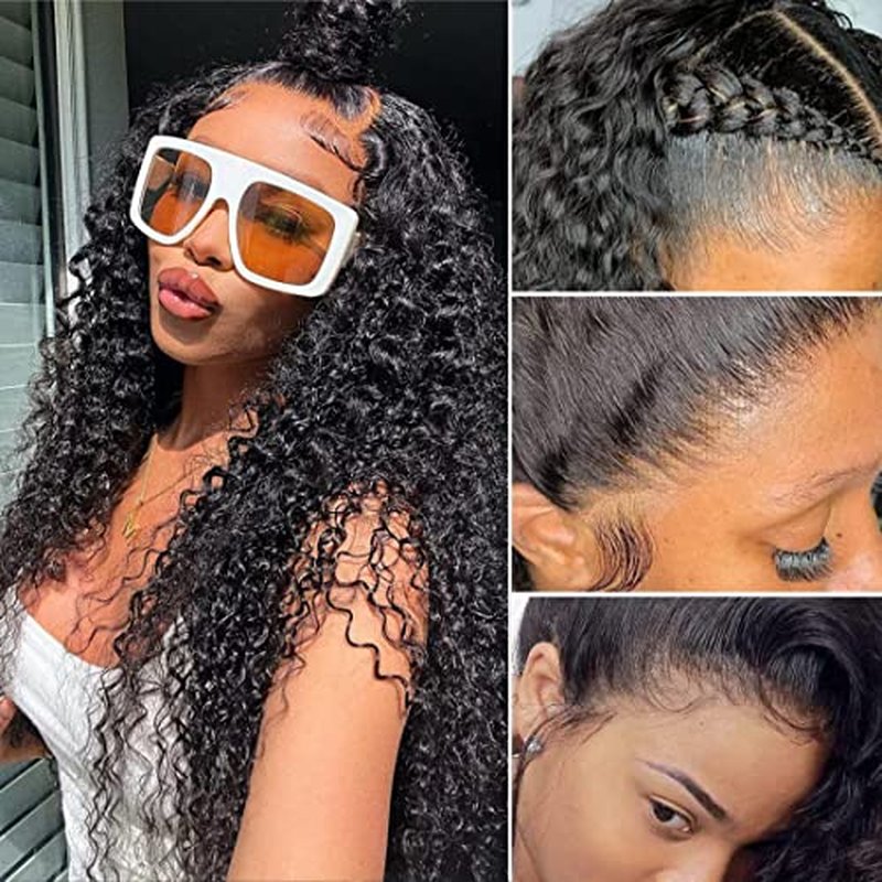 Kinky Curly 13x4 HD Lace Front Human Hair Wigs 180% Density Kinky Curly Glueless Wig 12A Brazilian Virgin Hair Pre Plucked With Baby Hair 20Inch Afro Kinky Curly Lace Frontal Wigs For Women
