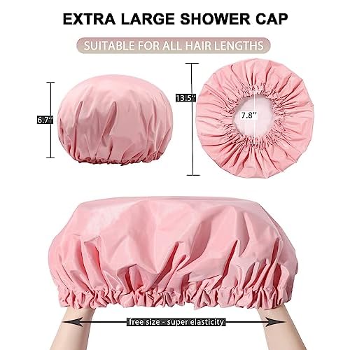 YIZIJIZI Shower Cap,Shower Caps for Women Reusable Waterproof,Two Layer Large Shower Caps Reusable Suitable for All Types of Straight Hair, Curly Hair, Long Hair,Braids (pink)