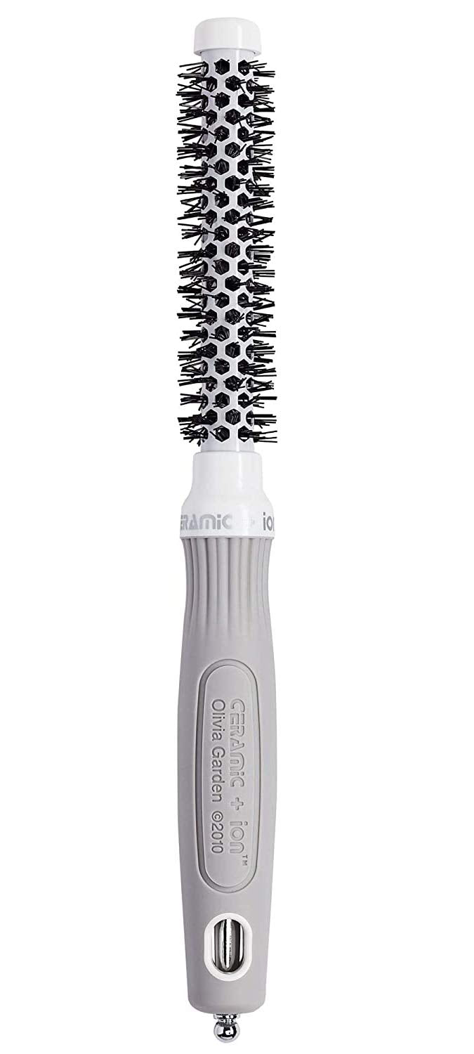 Olivia Garden Ceramic + Ion Round Thermal Hair Brush - Not Electrical - Professional Blowout Brush for Normal to Thick Hair - 0.5"-Diameter Barrel - White and Grey - CI-15
