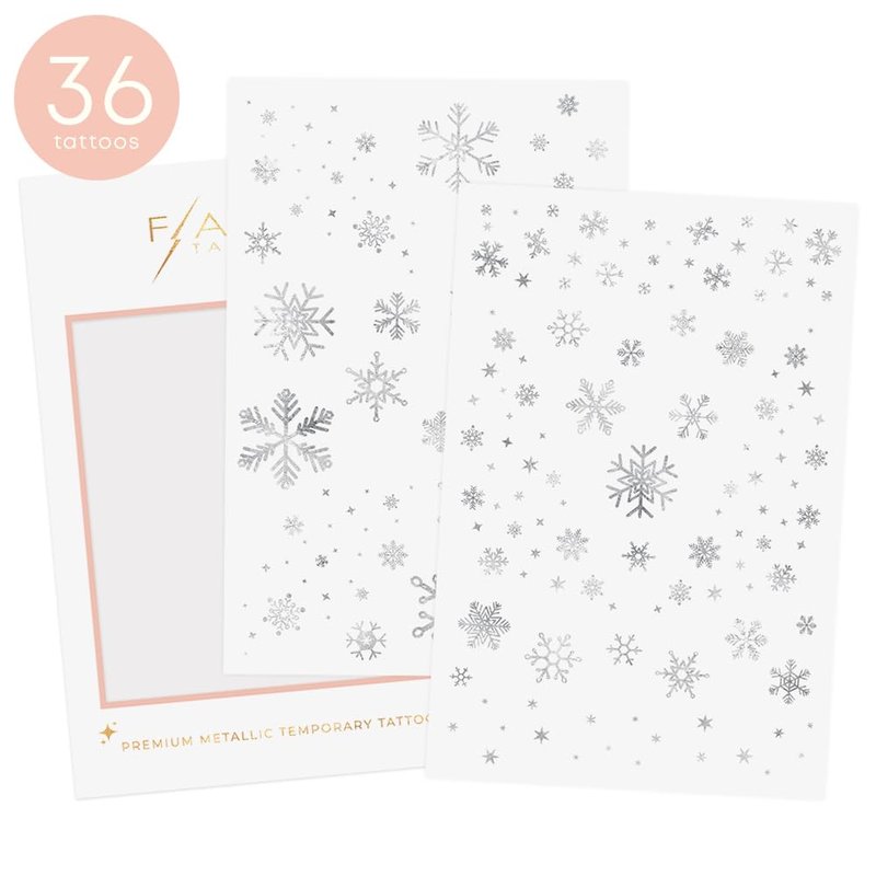 Flash Tattoos Winter Frost Metallic Temporary tattoos-2 sheet mini pack | Includes over 36 premium silver foil snowflake tattoos | snowflake glitter, snowflake sticker, Frozen party favor