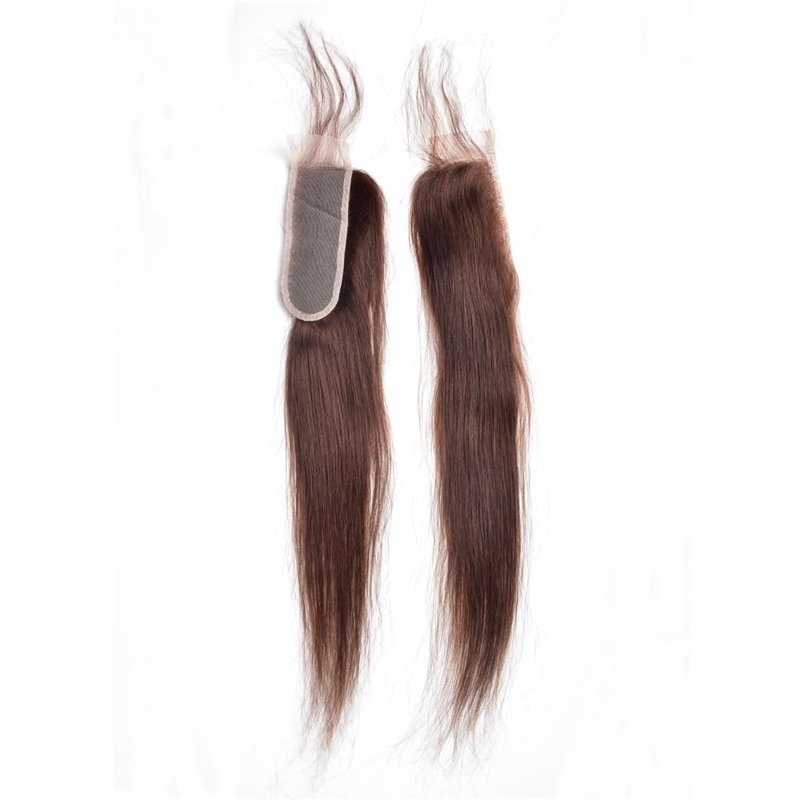 Brazilian Chocolate Brown 4# Straight 2x6 Lace Closure 100% Unprocessed Human Virgin Hair Silk Straight Lace Closure Color 4 Chestnut Brown Pre-Plucked Hairline (#4 straight 2x6 closure, 14inch)
