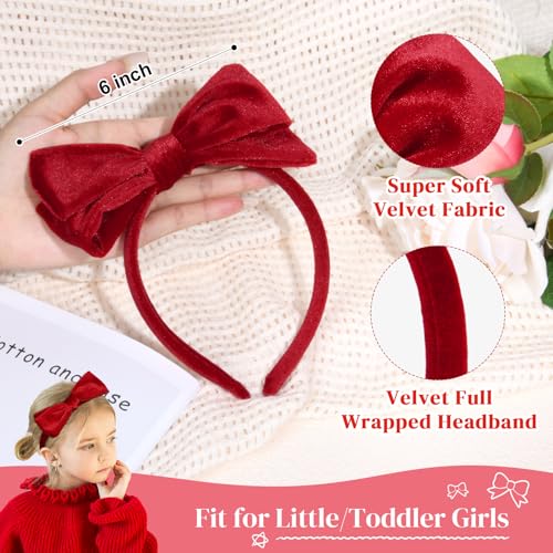 DEEKA Velvet Bow Headband 2 PCS Hair Band Hair Bows with bow Velvet Christmas Hair Accessories for Toddlers Women and Girls (Green,Red)