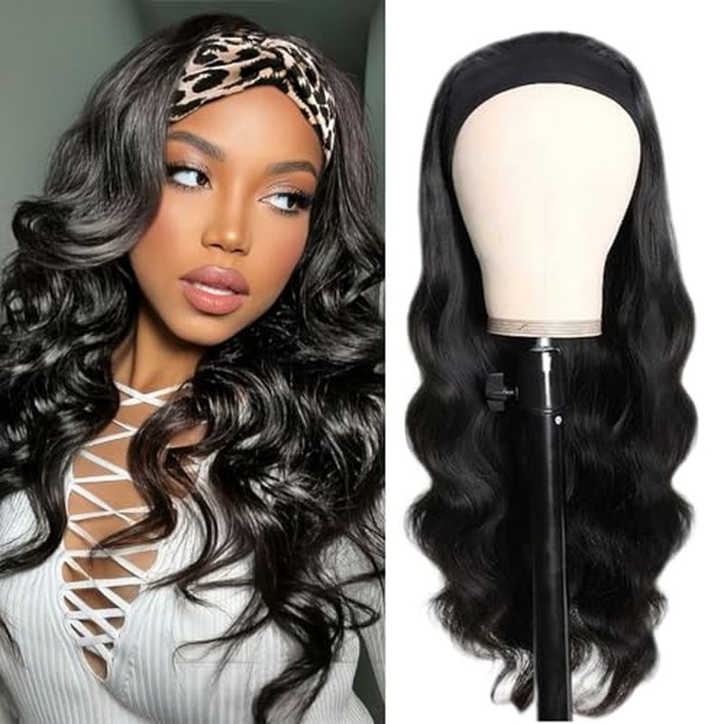 Headband Wig Human Hair Body Wave Wigs None Lace Front Wigs 100% Human Hair Brazilian Virgin 150% Density Natural Color (12inch)