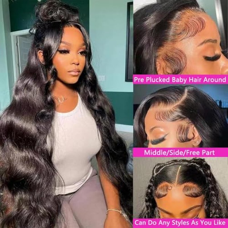 Grace Queen 360 Lace Front Wigs Human Hair Pre Plucked 200 Density 360 Body Wave HD Transparent Lace Front Wigs Human Hair for Women Full Lace Wigs 18inch