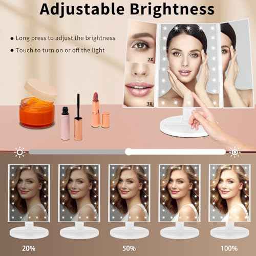 JAMIEWIN Lighted Makeup Mirror 3X/2X/1X Magnification 21 LED Trifold Vanity Mirror with Touch Sensor Dimming Portable Travel Mirror Best Xmas Gifts for Women Girls